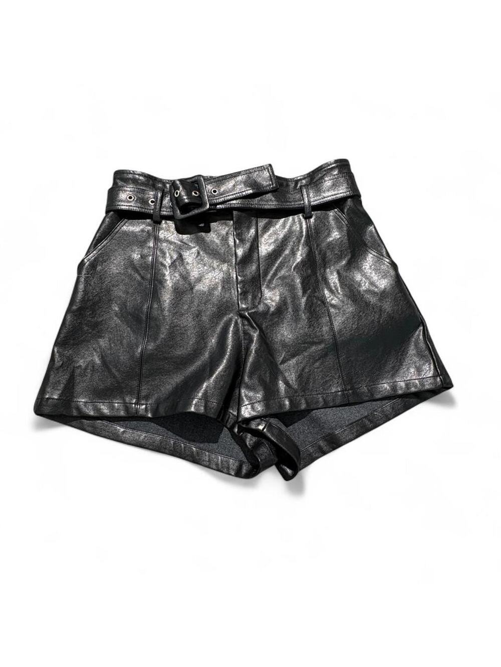 Black leather shorts high waist